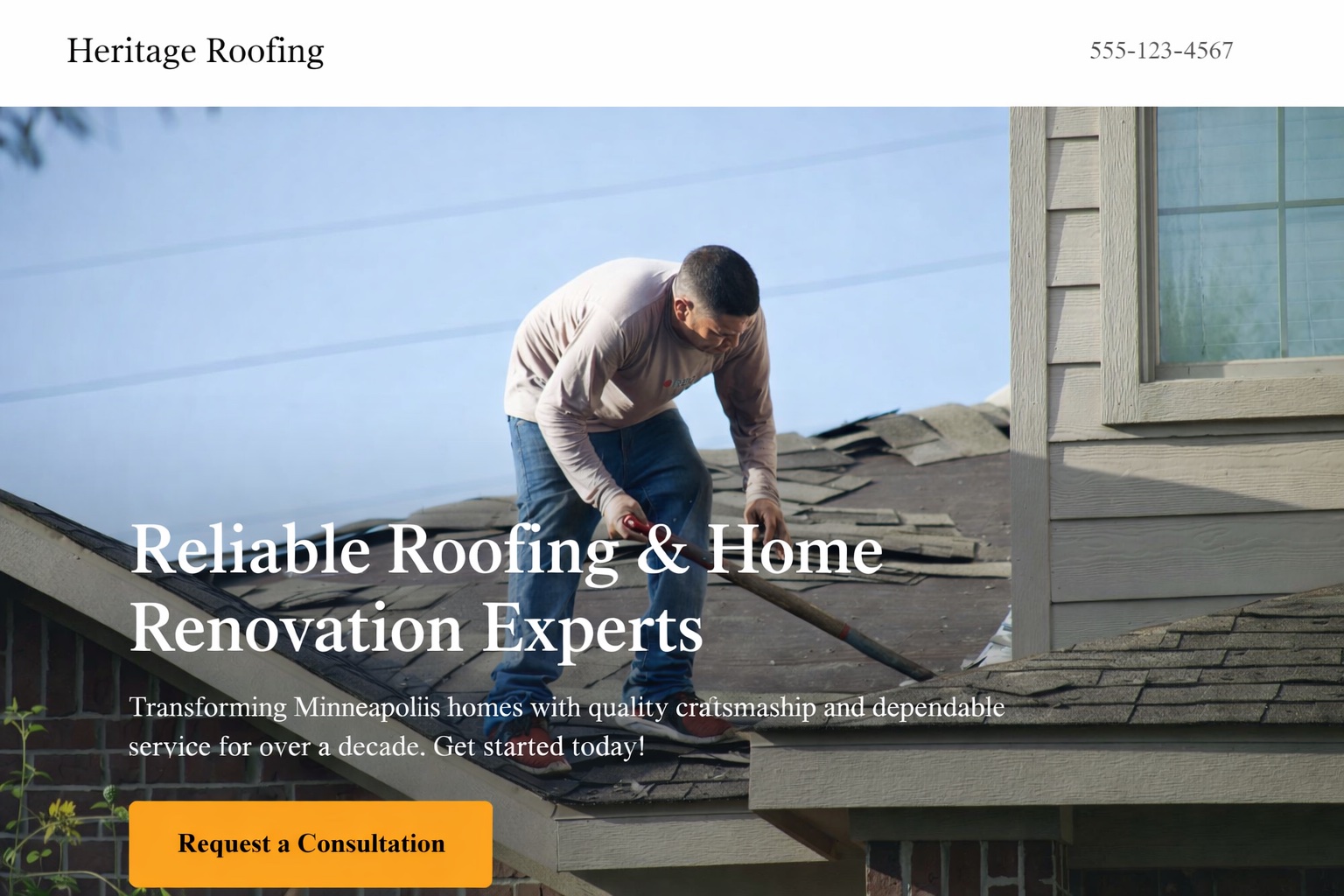 Heritage Roofing — example contractor website built by WebSimple